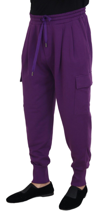 Shop Dolce & Gabbana Purple Cotton Cargo Sweatmen's Jogging Men's Pants