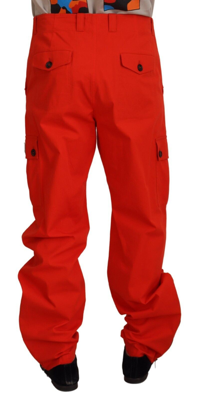 Shop Dolce & Gabbana Red Cargo Men Trousers Cotton Men's Pants