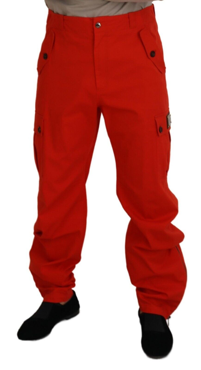 Shop Dolce & Gabbana Red Cargo Men Trousers Cotton Men's Pants