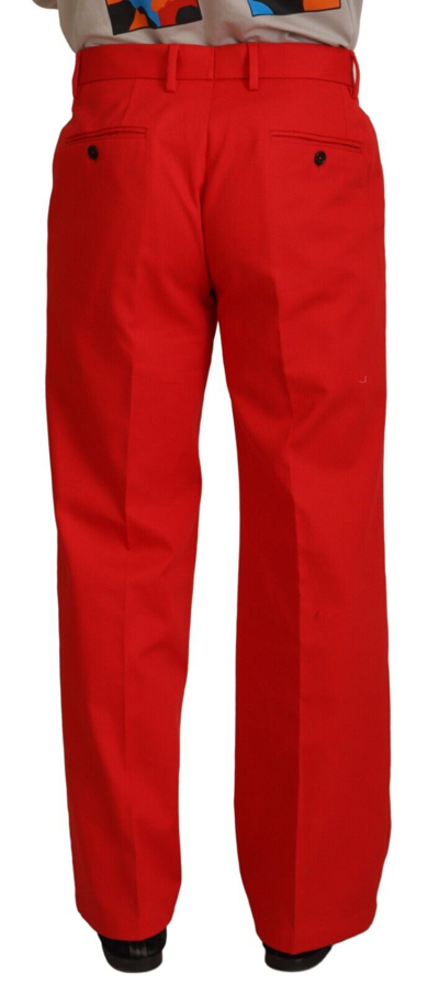 Shop Dolce & Gabbana Red Straight Fit Men Trousers Cotton Men's Pants