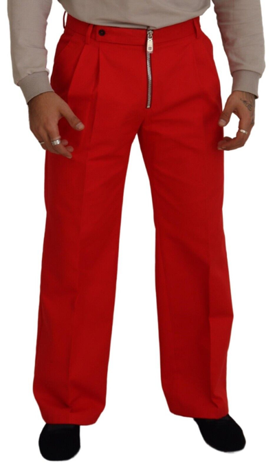 Shop Dolce & Gabbana Red Straight Fit Men Trousers Cotton Men's Pants