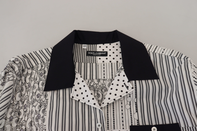 Shop Dolce & Gabbana White Black Patterned Button Down Men's Shirt In Black And White