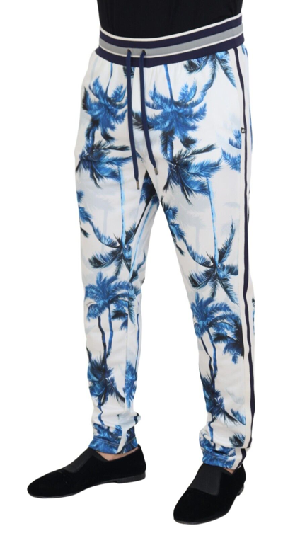Shop Dolce & Gabbana White Palm Tree Print Men Trouser Men's Pants