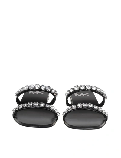 Shop Michael Kors Jessa Flat Leather Sandals With Crystals In Black