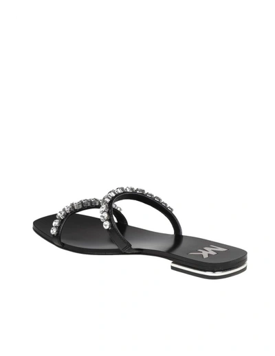 Shop Michael Kors Jessa Flat Leather Sandals With Crystals In Black