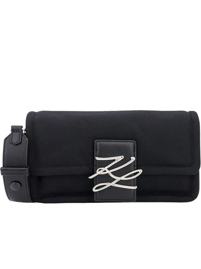 Shop Karl Lagerfeld Frontal Monogram Shoulder Bag In Black
