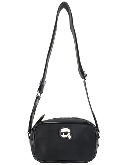 Shop Karl Lagerfeld Front Logo Patch Shoulder Bag In Black