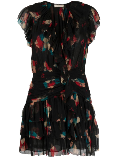 Ulla Johnson Zina Dyed Silk Ruffle Mini Dress In Schwarz