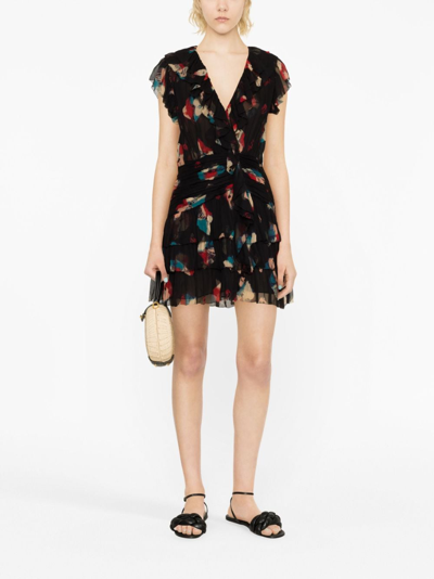 Ulla Johnson Zina Dyed Silk Ruffle Mini Dress In Schwarz