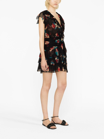 Ulla Johnson Zina Dyed Silk Ruffle Mini Dress In Schwarz