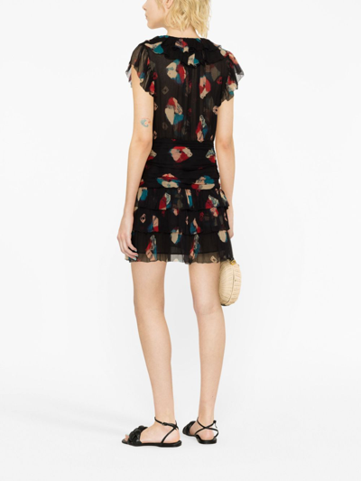 Ulla Johnson Zina Dyed Silk Ruffle Mini Dress In Schwarz