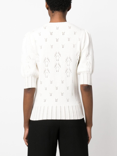 Shop Claudie Pierlot Pointelle-knit Crew-neck T-shirt In White