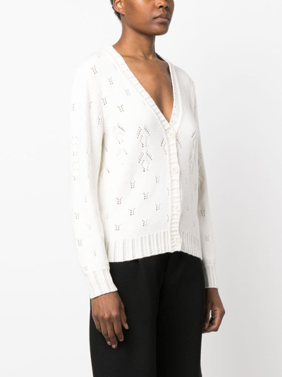 Shop Claudie Pierlot Pointelle-knit V-neck Cardigan In White