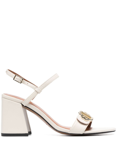 Shop Maje 80mm Clover Logo Leather Sandals In White