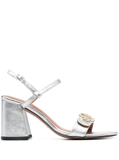 Shop Maje Clover 80mm Leather Sandals In Silver