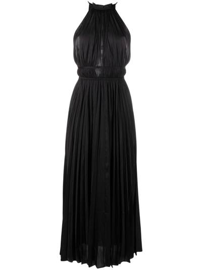 Shop Maje Pleated Satin Maxi Dress In Black
