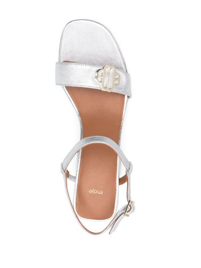 Shop Maje Clover 80mm Leather Sandals In Silver