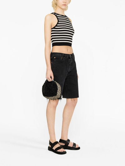 Shop Maje Striped Cropped Tank Top In Black