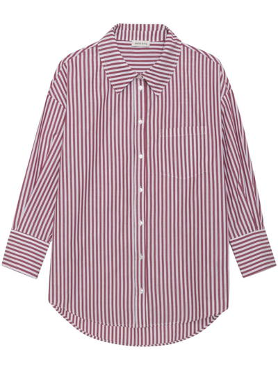 Shop Anine Bing Mika Vertical-striped Poplin Shirt In Red