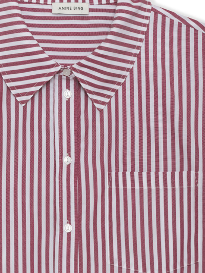 Shop Anine Bing Mika Vertical-striped Poplin Shirt In Red