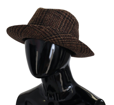 Shop Dolce & Gabbana Tweed Wool Logo Fedora Trilby Women's Hat In Brown