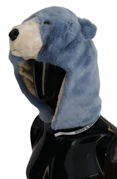 Shop Dolce & Gabbana Bear Fur Whole Head Cap One Size Polyester Men's Hat In Blue