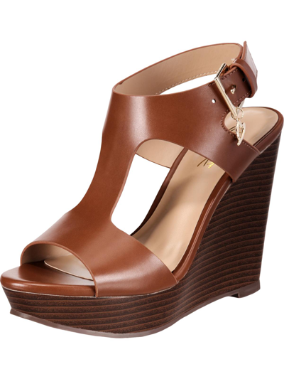 Shop Thalia Sodi Valleri Womens Faux Leather Ankle Strap Wedge Sandals In Multi
