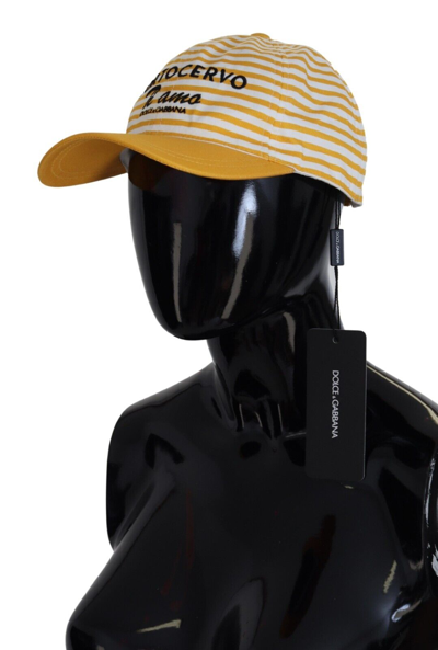 Shop Dolce & Gabbana Stripes Portocervo Baseball Women's Hat In Yellow