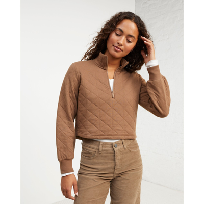 Shop Upwest Quilted Quarter-zip Sweatshirt In Brown