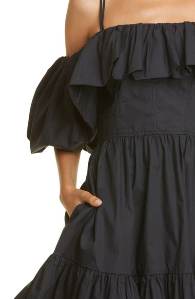 Shop Ulla Johnson Lila Cold Shoulder Cotton Poplin Dress In Noir