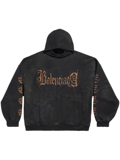 Shop Balenciaga Heavy Metal Cotton Hoodie In Black