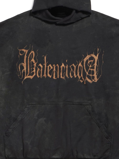 Shop Balenciaga Heavy Metal Cotton Hoodie In Black