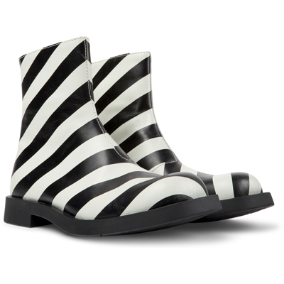 Camper Striped Ankle Boots In White,black