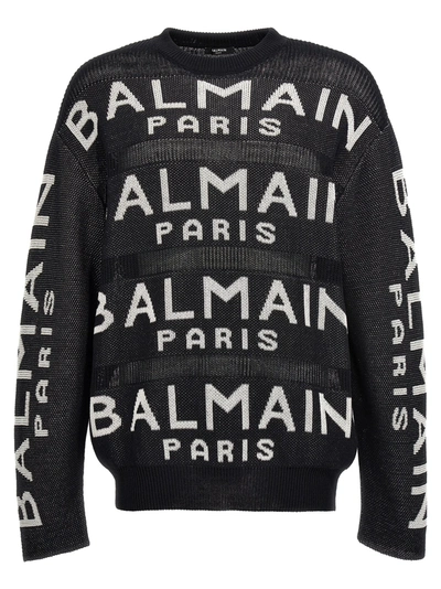 Shop Balmain Logo Sweater Sweater, Cardigans White/black