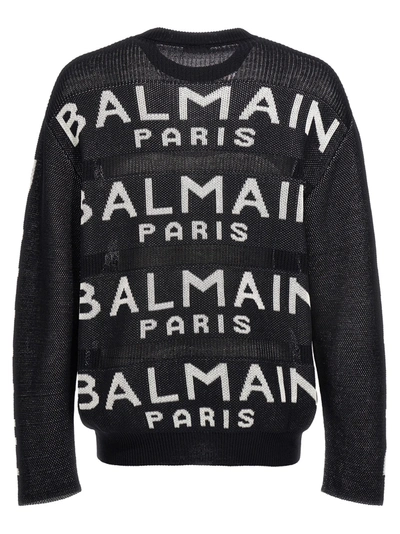 Shop Balmain Logo Sweater Sweater, Cardigans White/black