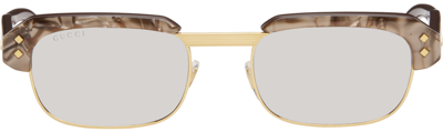 Shop Gucci Brown Rectangular Sunglasses In Brown-brown-silver
