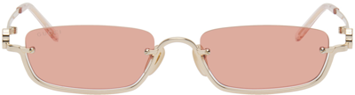 Shop Gucci Gold Rectangular Sunglasses In Gold-gold-red