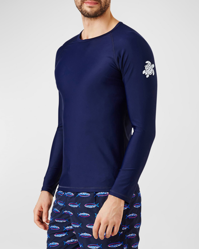 Vilebrequin Long-sleeve Turtle-accented Rash Guard Tee In Navy