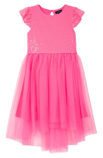 Shop Zunie Kids' Ruffle Sequin Dress In Hot Pink