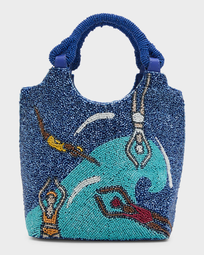 Shop Staud Leopard Beaded Tote Bag In Swimmers