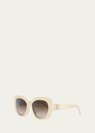 Shop Celine Triomphe Acetate Butterfly Sunglasses In Ivory Gradie