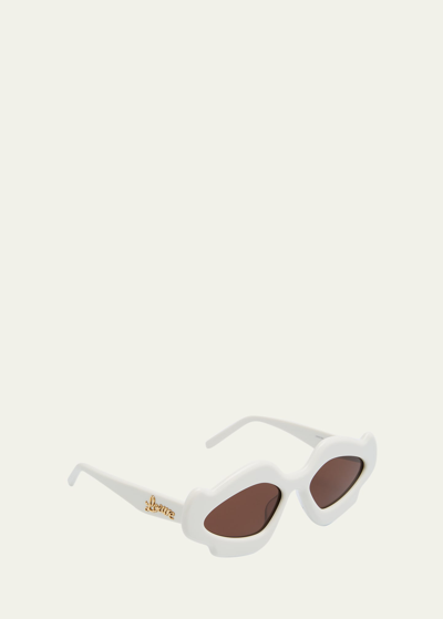 Shop Loewe Flame Acetate Oval Sunglasses In White Brown
