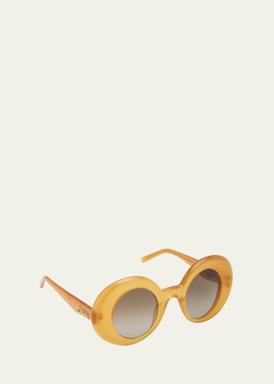 Shop Loewe Gradient Logo Round Acetate Sunglasses In Shiny Yellow