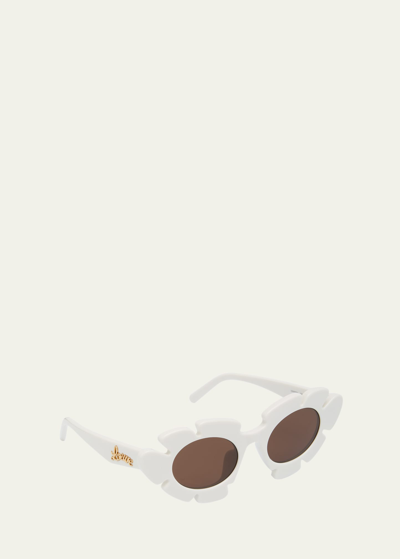 Shop Loewe Flower Acetate Cat-eye Sunglasses In White Brown