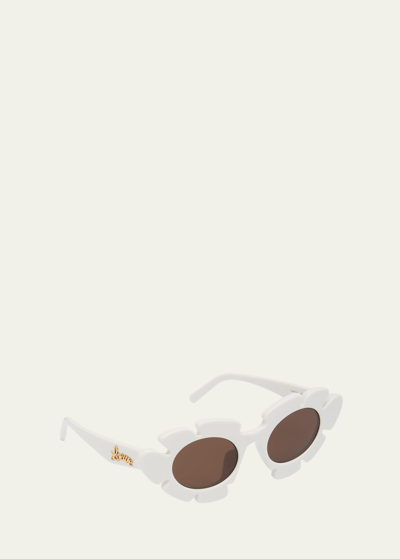 Shop Loewe Flower Acetate Sunglasses In White Brown