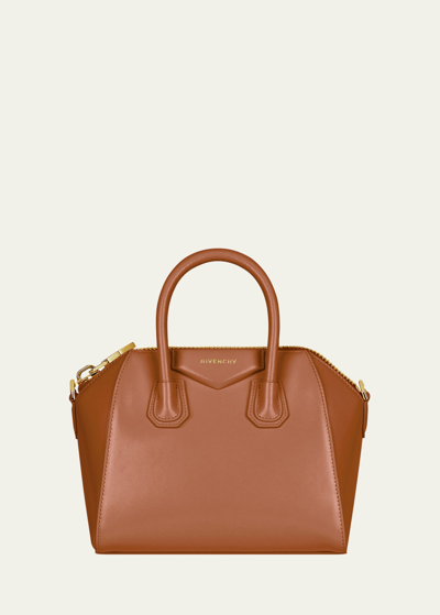Shop Givenchy Antigona Mini Leather Satchel Bag In Tan