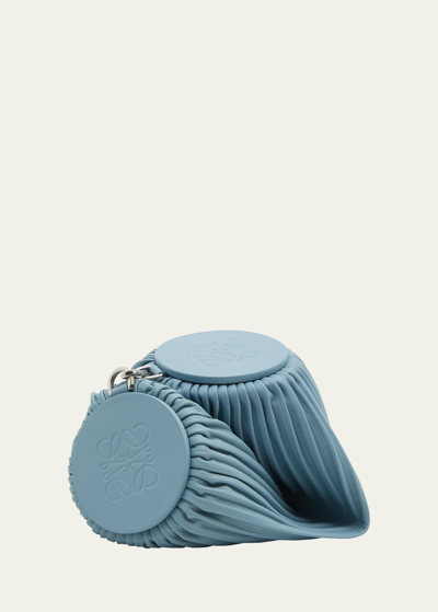 Shop Loewe X Paula's Ibiza Bracelet Pouch In Pleated Napa Leather With Leather Strap In Dusty Blue
