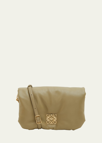 Shop Loewe Goya Puffer Mini Lambskin Shoulder Bag In 9584 Clay Green