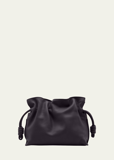 Shop Loewe Flamenco Mini Clutch Bag In Napa Leather With Blind Embossed Anagram In Deep Aubergine