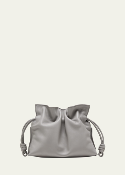 Shop Loewe Flamenco Mini Clutch Bag In Napa Leather With Blind Embossed Anagram In Pearl Grey